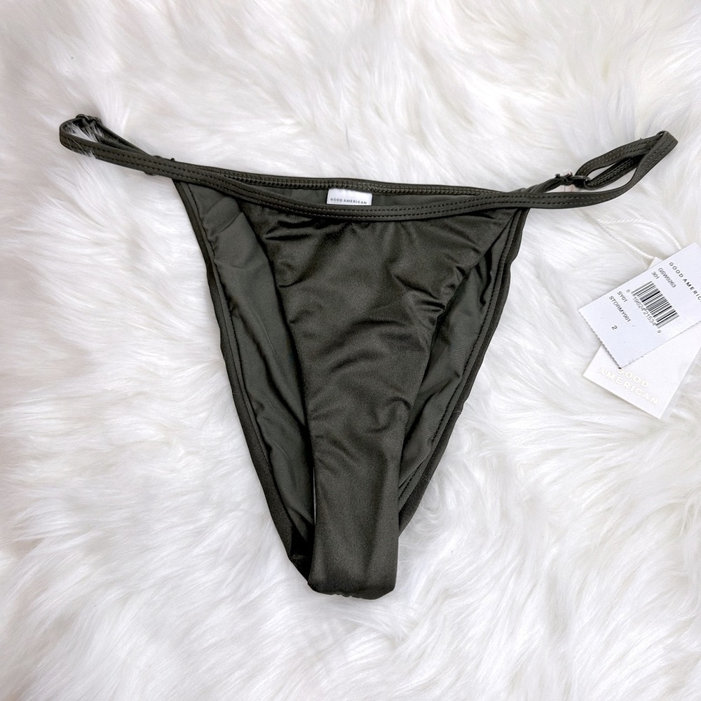 NWT Good American High Leg Extra Cheeky Bikini Bottom Dark Green Size 2/Medium - Picture 11 of 15